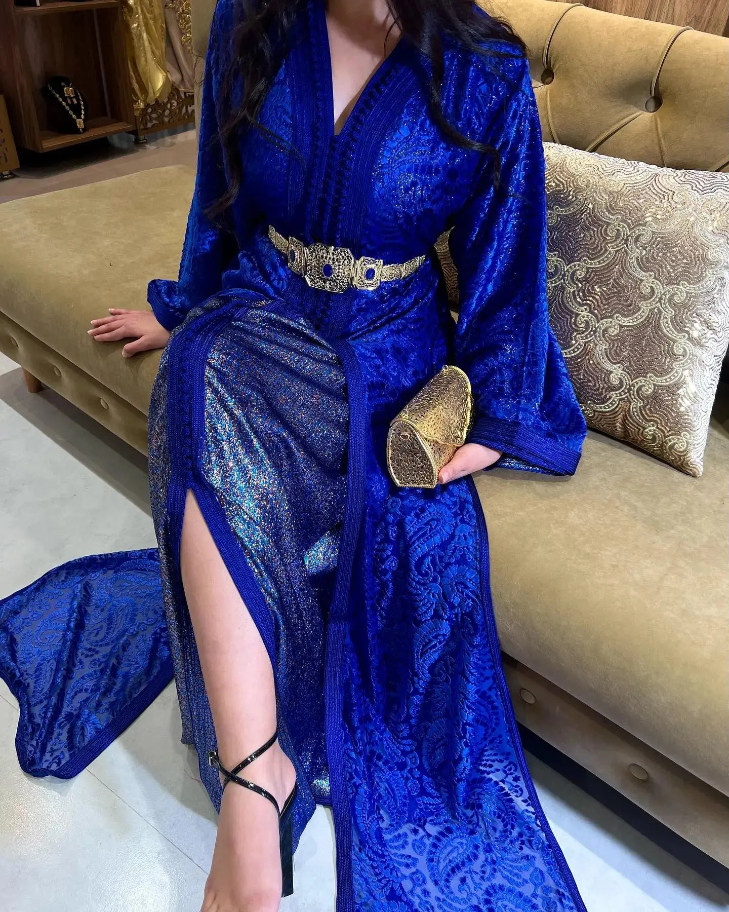 Fashion caftan velour bleu