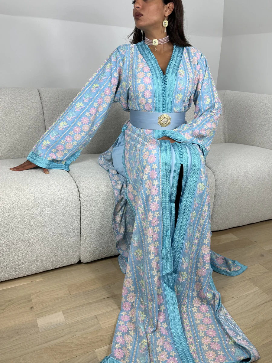 Caftan Bleu Ciel et Doré
