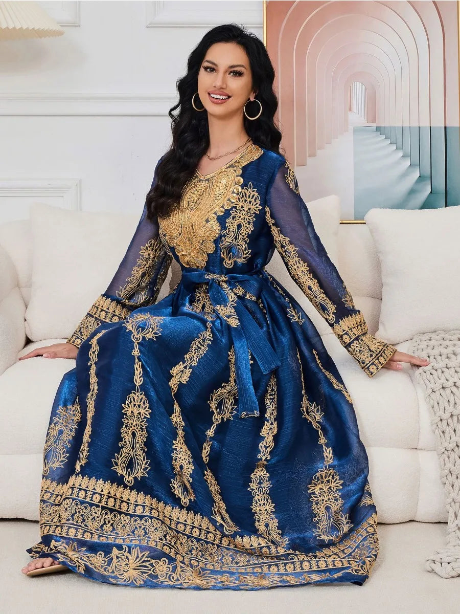 Caftan Bleu Roi et Doré