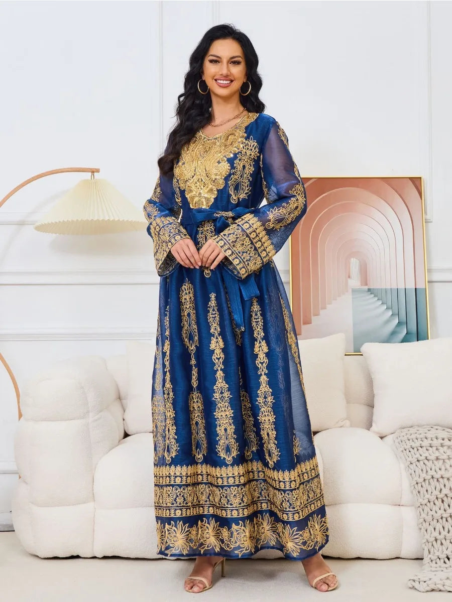 Caftan Bleu Roi et Doré