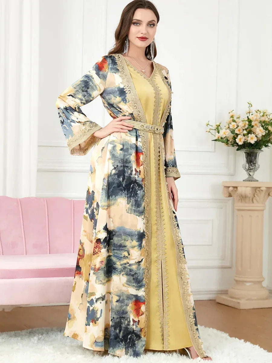 Kaftán amarillo y azul